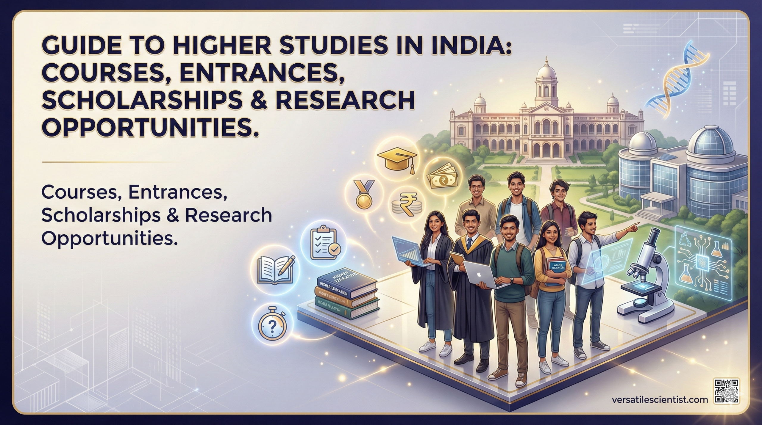 Guide to Higher Studies in India: Courses, Entrances, Scholarships, and Research Opportunities