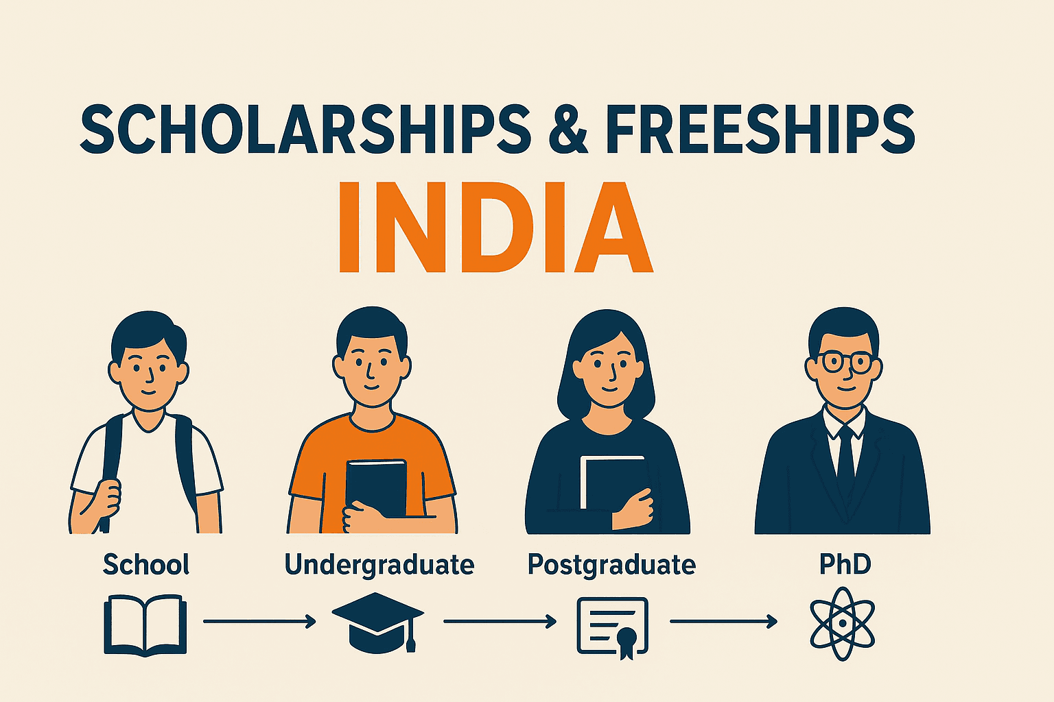 India — Scholarships & Freeships (School → PhD)